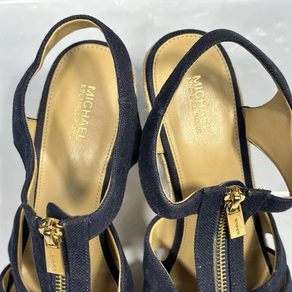 Michael MICHAEL KORS Berkley Wedge Platform Sandal Navy Canvas Zip US 10M